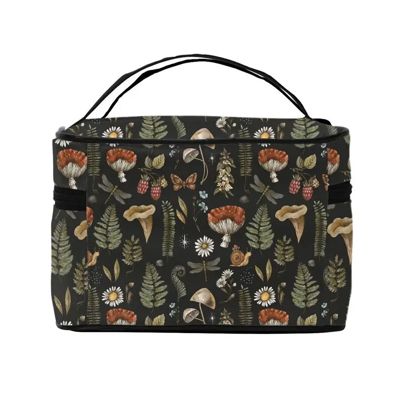Dark Forest Cottagecore Mushroom Makeup Organizer Bags Toiletry Bag Box Travel Cosmetic Bag Make Up Train Case for Women Ladies view 3