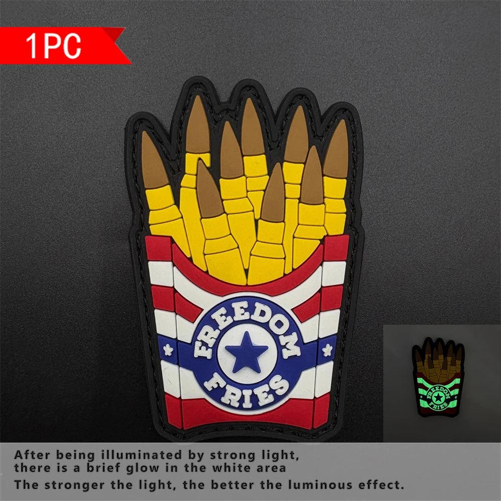 

1Pc French Fries Pattern 3D Pvc Material Patch Badge, Luminous Effect, with Hook Buckle on the Back, Suitable for Bags, Backpacks, Vests and Kimono Decorative Embroider Patches