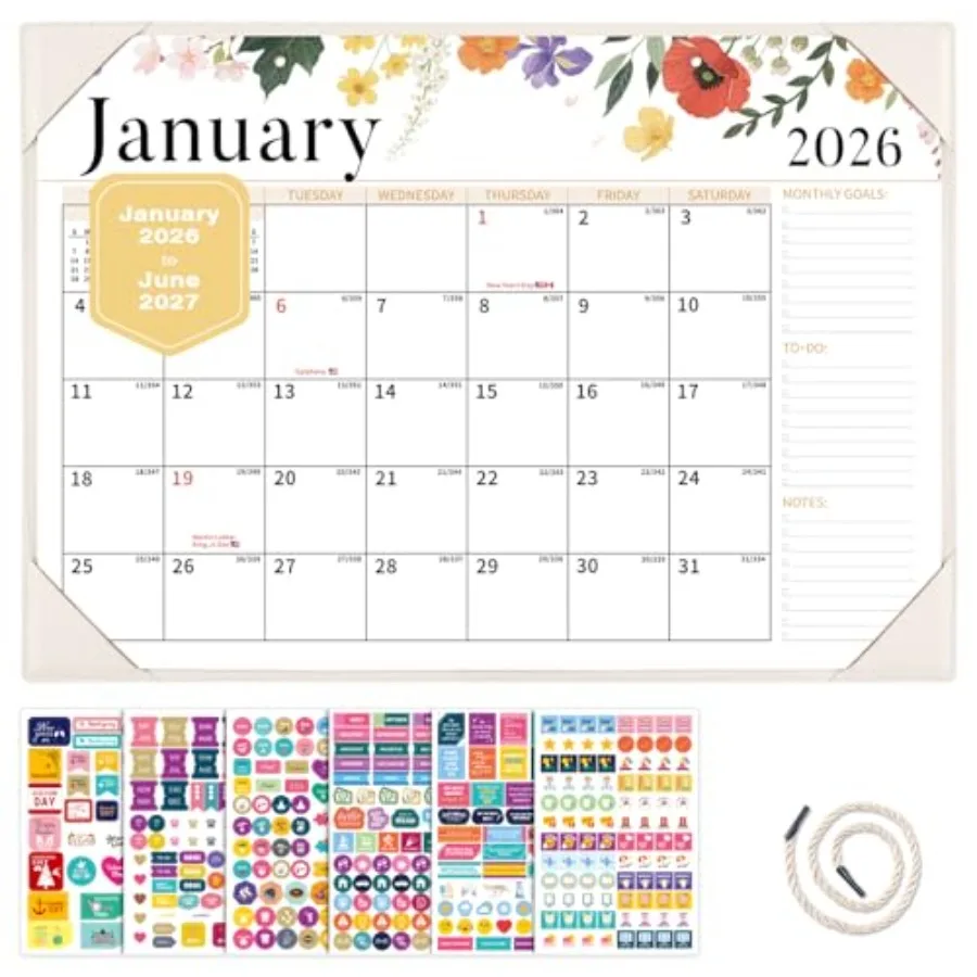 

Desk Calendar 2026-2027 Wall Monthly Planner Leather Pad with Protective Cover 18 Months January 2026 - June 2027