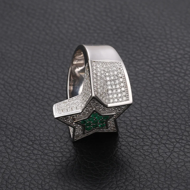 ARB0014 Lefei Fashion Luxury Diamond-set Classic Moissanite Exquisite Hiphop Green Star Rings For Women s925 Silver Jewelry Gift