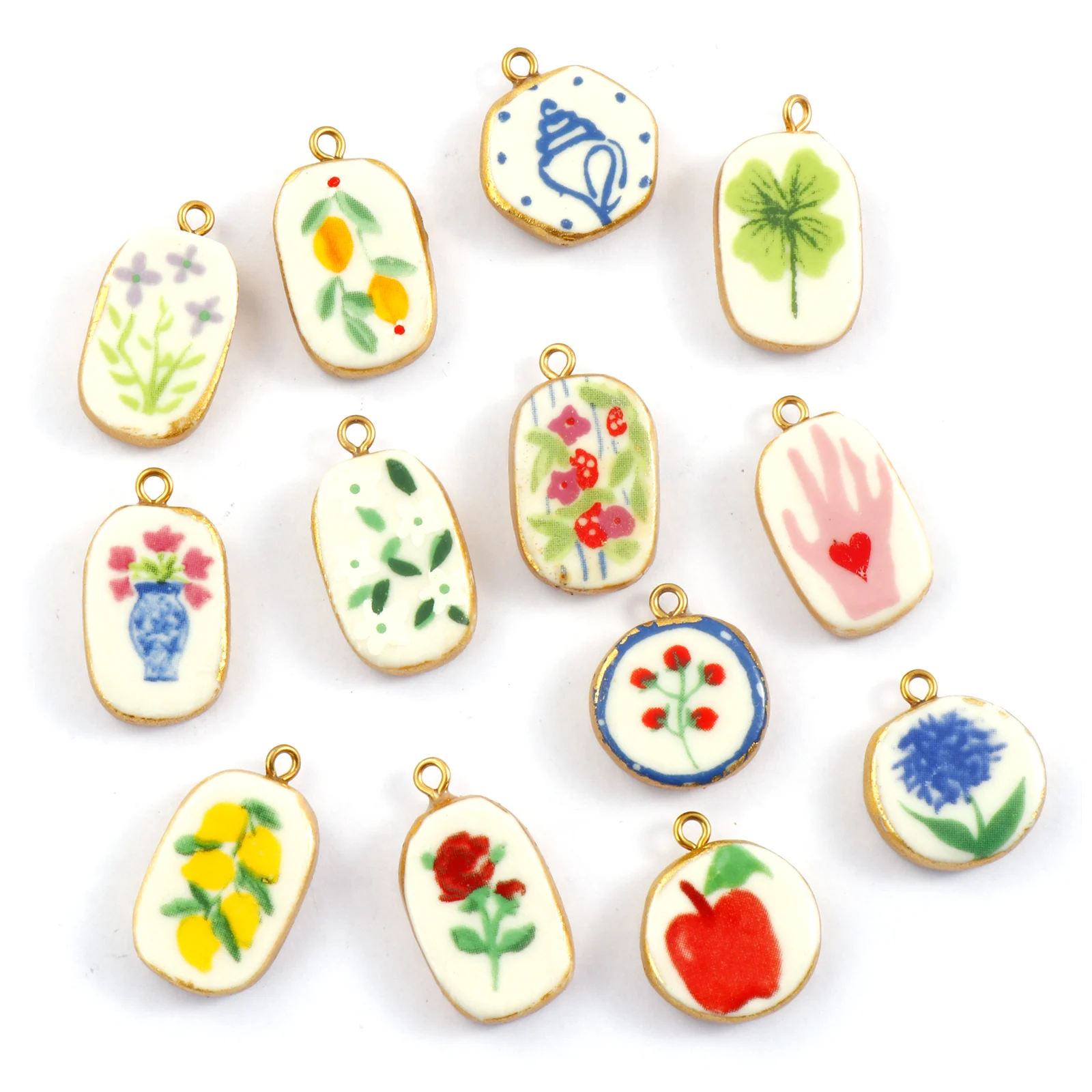 2 قطعة سحر زهرة السيراميك الملونة 18K مطلية بالذهب 304 الفولاذ المقاوم للصدأ غير النظامية هندسية قلادة لصنع قلادة المجوهرات