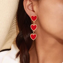New Bohemian Enamel Circle Love Heart Long Dangle Earrings For Women Exaggerated Big Red Statement Earrings For Party