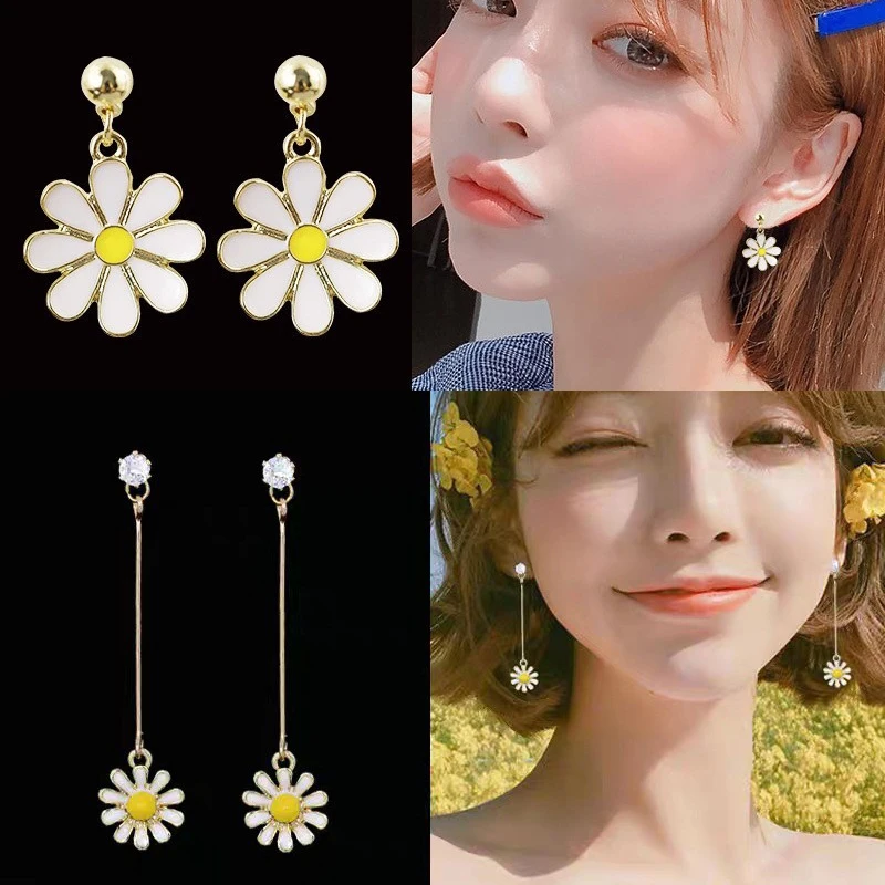 1 Pair Korean Daisy Yellow Sun Flower Stud Earrings Girl Drop Jewelry Stud Earrings Summer Trendy Plant Jewelry for Girls