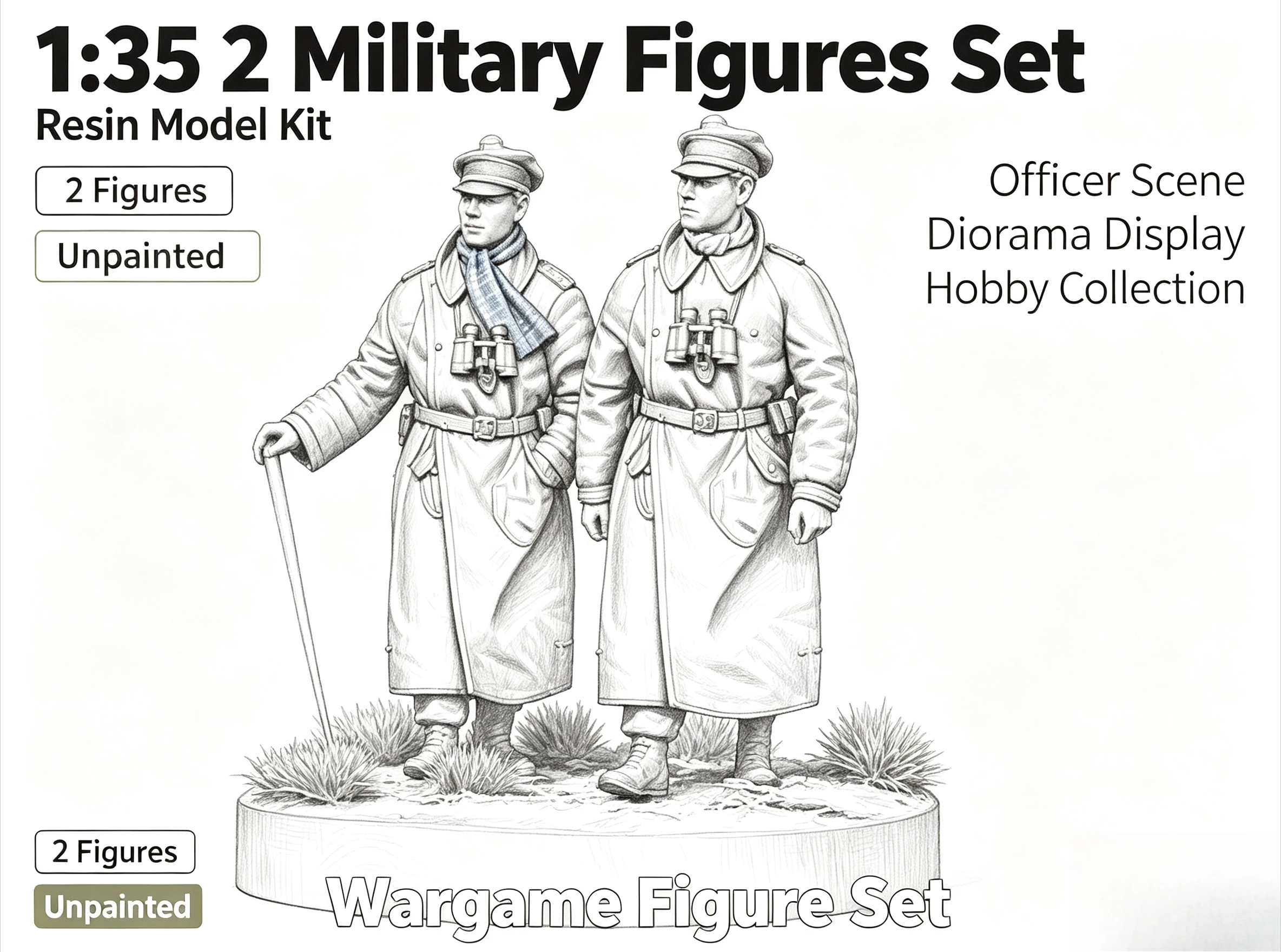 1:35 2 Military Figures Set Resin Model Kit Unpainted Unassembled Officer Scene Diorama Display Reference