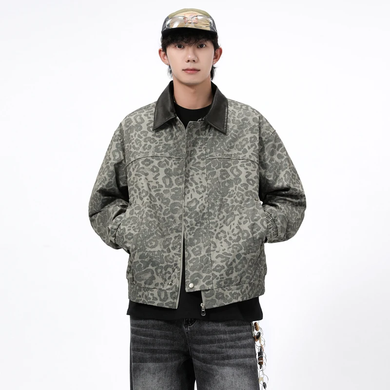 

GIOIOMen's Jacket，Spring and Autumn New High-Quality Leopard Print Turn-Down Collar Casual Men's Jacket