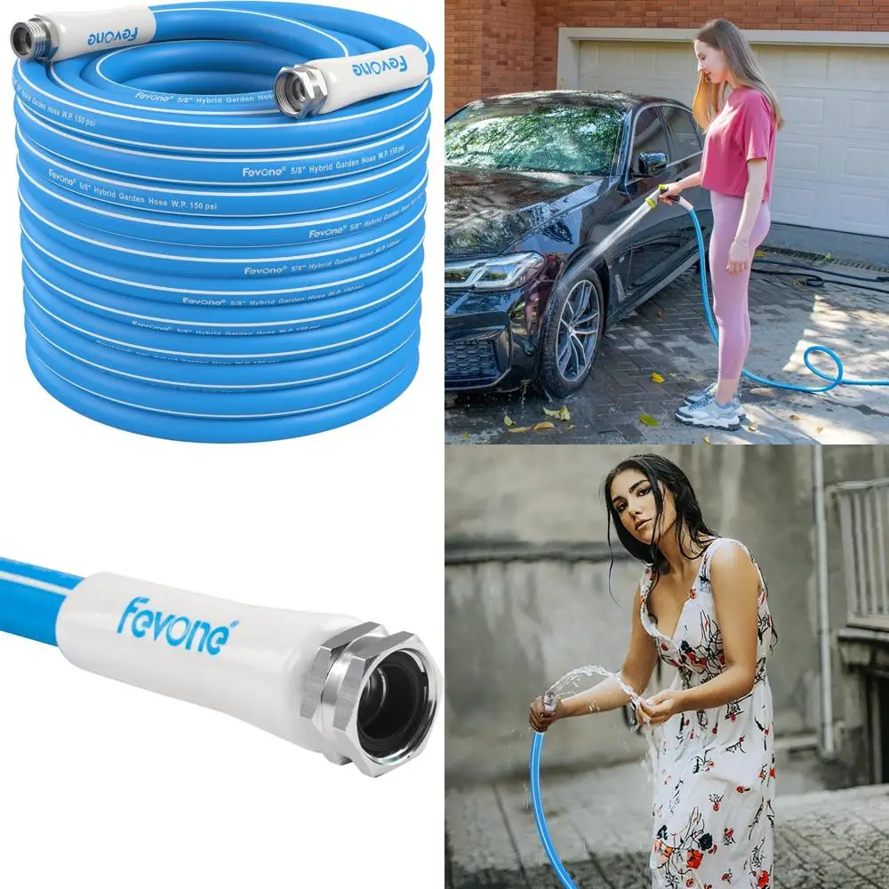 

Heavy-Duty 100ft Garden Hose, Drinking Water Safe, Flexible, Kink-Free, Hybrid Polymer, Lightweight for Outdoor Use