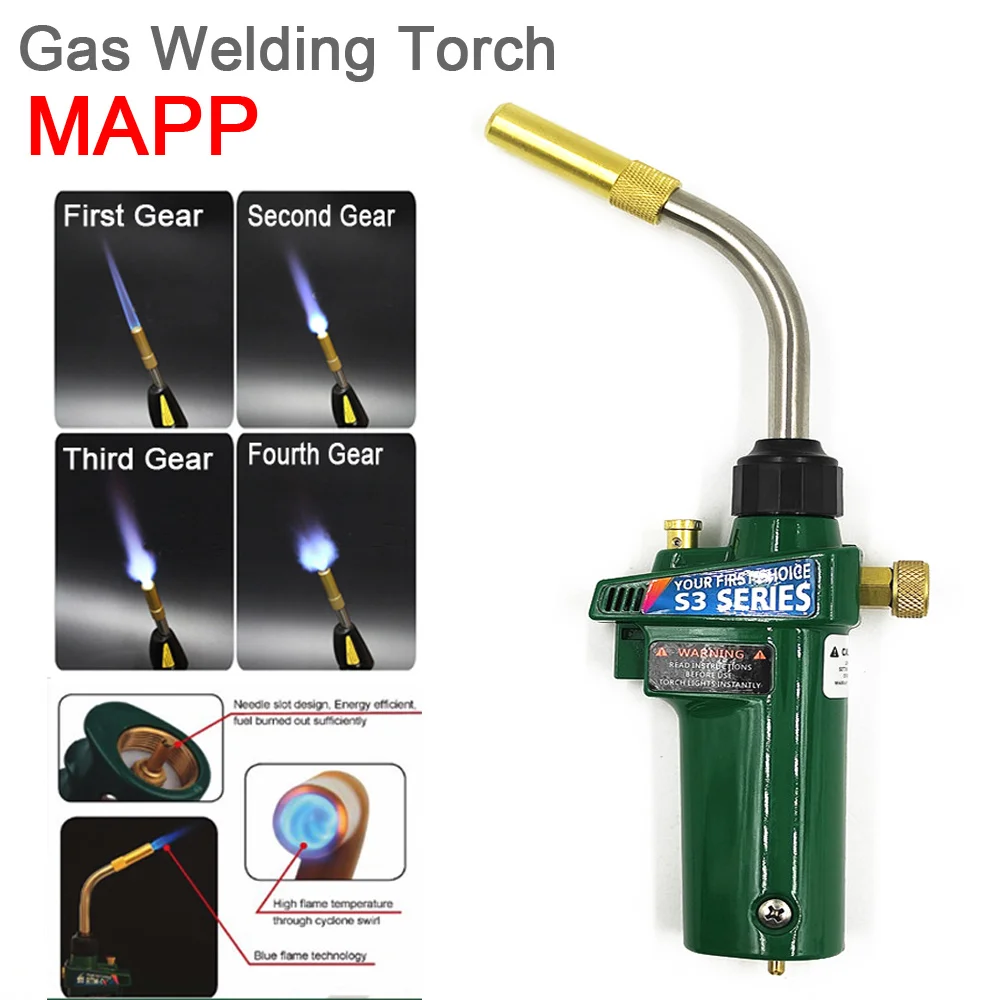 

Mapp Torch Braze Welding MAPP Propane Gas Gun Heater Burner w Self Ignition CGA600 for Copper Aluminum Pipe Welding BBQ Heating