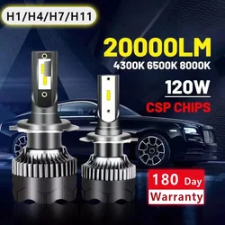 Lampe de sauna LED pour voiture, 2x 20000strada 120W 1860 CSP chip 3000k/4300k/6000k/8000k h4 h7 h1 H11/H8/H9 LED rique 9005 H7 h11