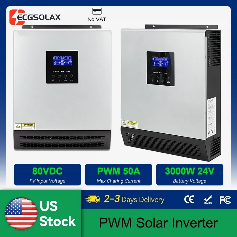 ECGSOLAX 3KVA Hybrid Solar Inverter 24V 110V Built-in 50A PWM Solar Charge Controller 2400W Pure Sine Wave Solar Hybrid Inverter