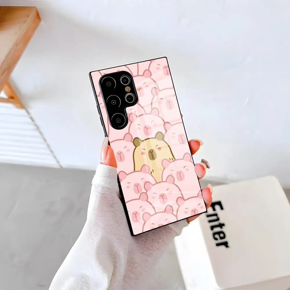 Funny Capybara Cartoon Animal Phone Case For Samsung S26 S25 Plus S20 S20 Plus S22 Ultra S23 FE S21 Plus S21 Ultra Glass Cover