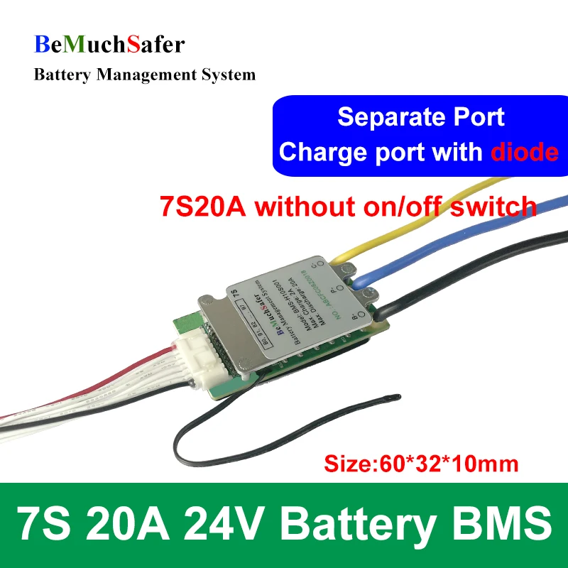 BeMuchSafer 7S 20A 24V Battery BMS 7S20A Separate Port PCM With On/Off Switch Temperature Sensor 24V 7S BMS for DIY Battery PACK