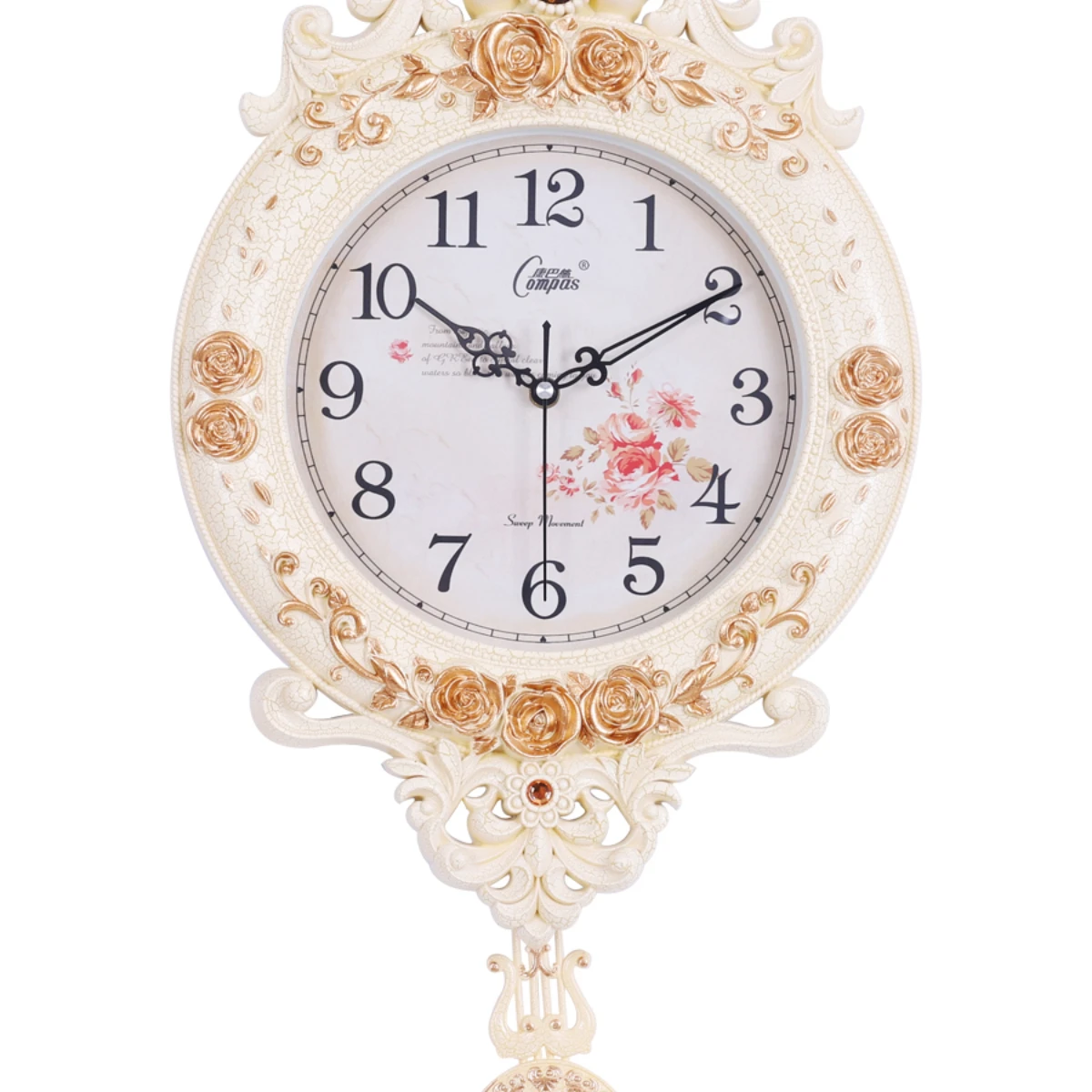 

Large Wall Clock Living Room Vintage European Swing Clock Luxury Silent Shabby Chic Watch Wall Orologio Da Parete Decor SC316