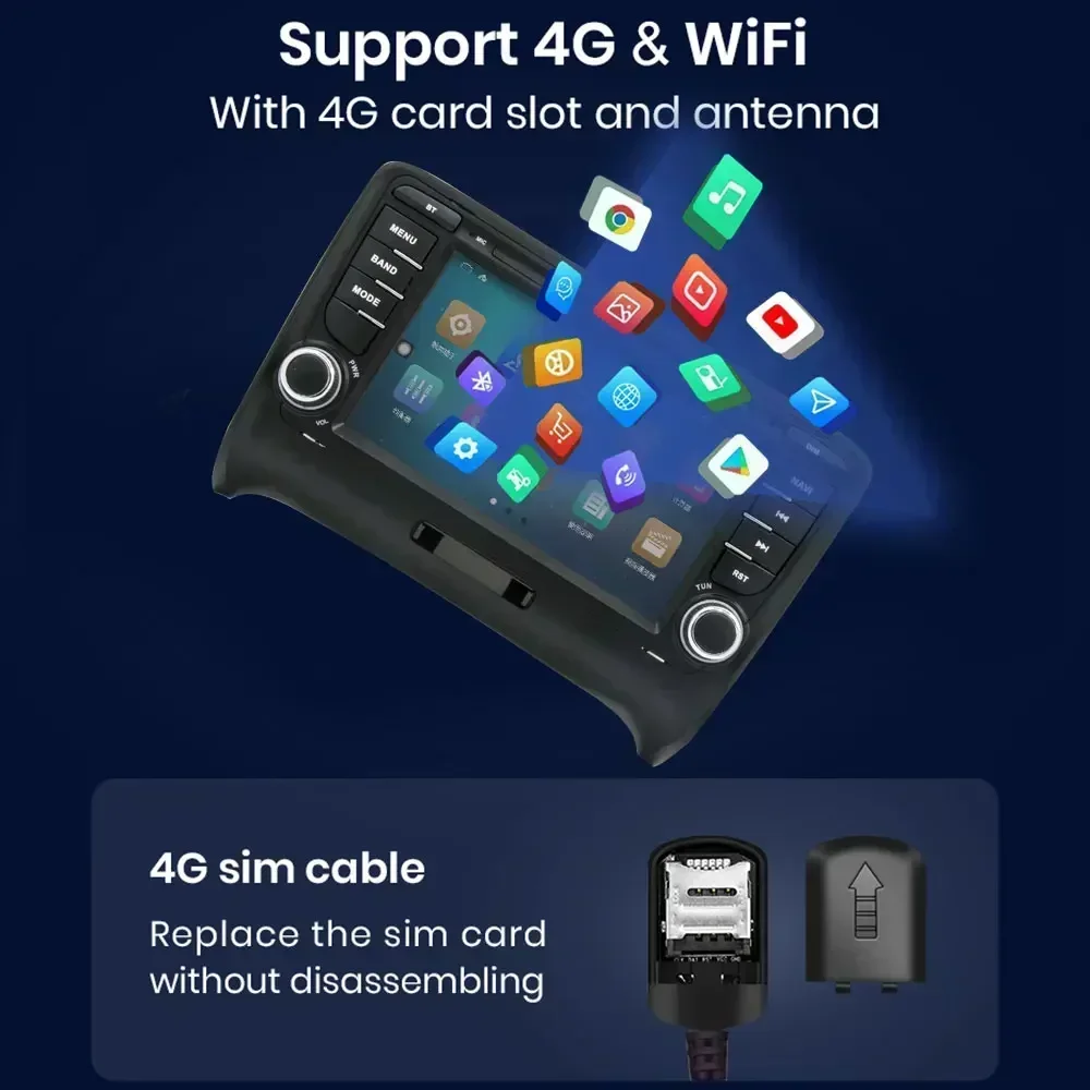 Navegação wifi gps para audi tt 2006 2007 2008 2009-2015 4g bluetooth multimídia chrtek sem fio carplay android auto rádio do carro