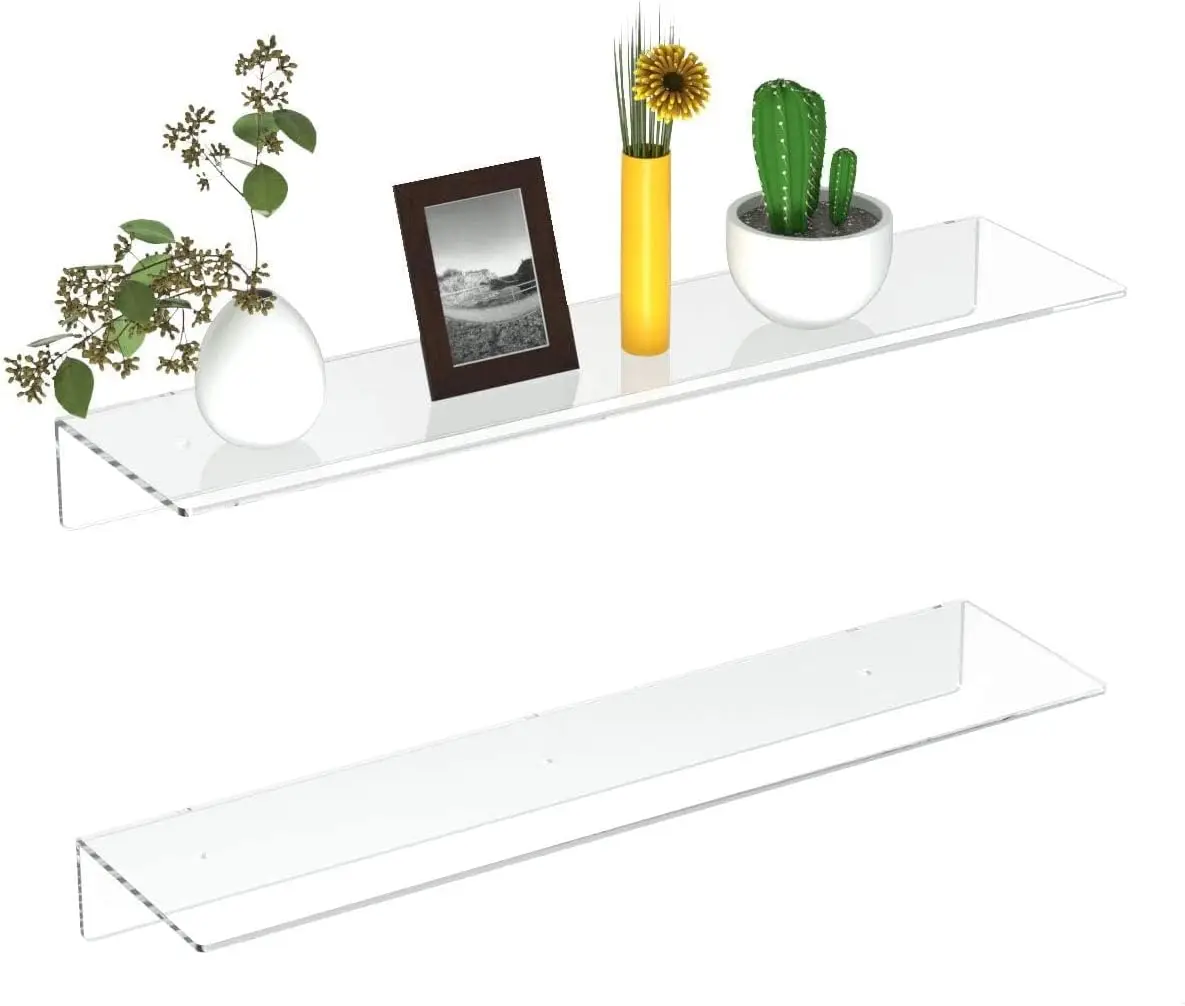 

2 PCS 24' Clear Acrylic Floating Shelves, 5mm Thick Wall-Mounted Display Shelves for Bedroom Living Room Office