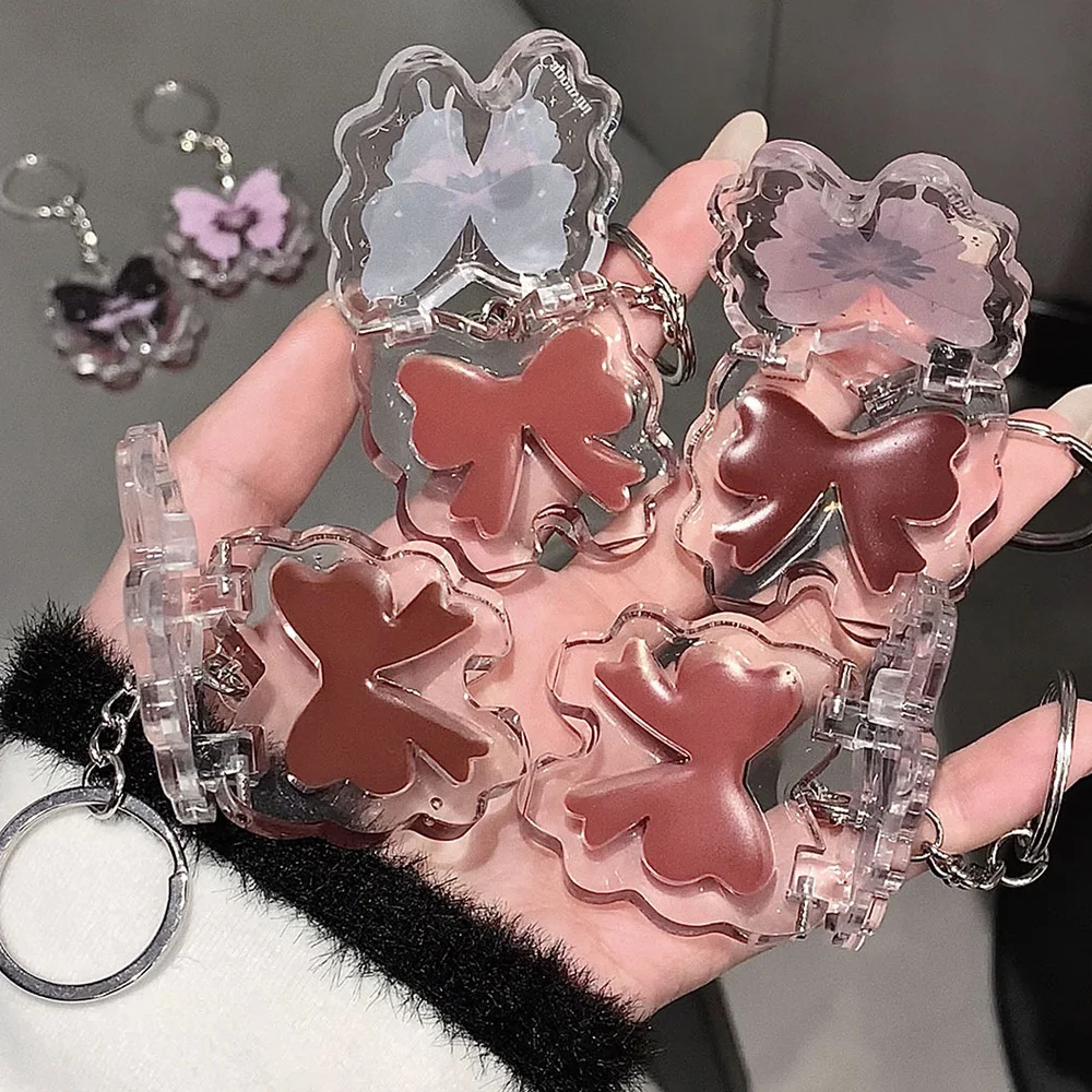 Butterfly Mirror Jelly Lip Gloss Keychain Lipstick Waterproof Lasting Non-stick Cup Solid Lip Glaze Korean Cosmetics 4 Colors