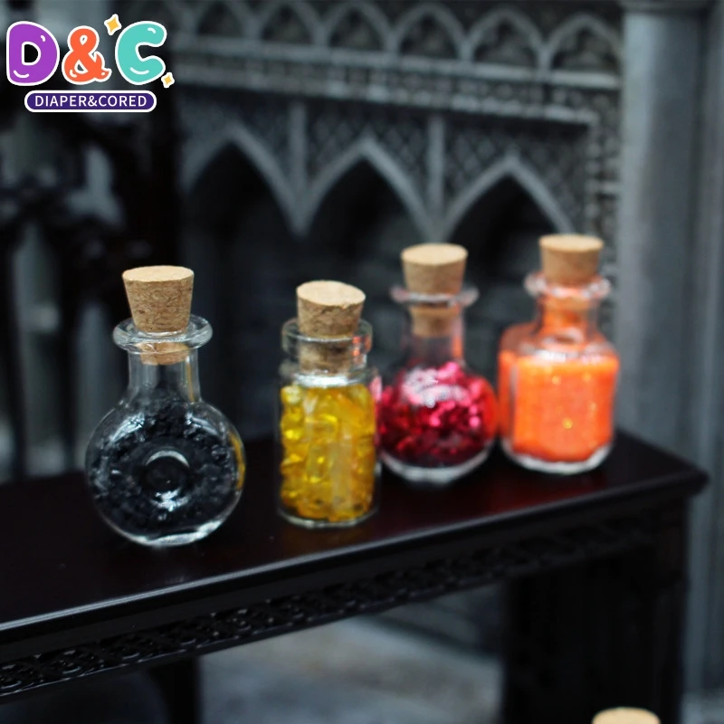 4 ピース/セットドールハウスシミュレーション魔法のポーションミネラルボトルポーションミニコルクガラスバイアルハロウィン装飾モデルホリデーアクセサリー