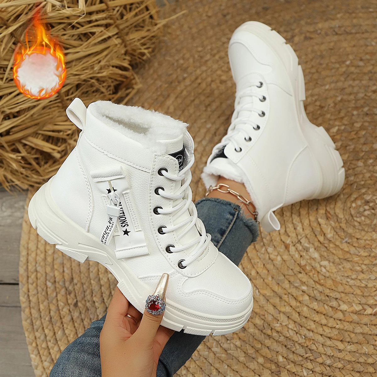 

2025 Women Warm Ankle Boots Plus Platform Sports Designer Shoes Women Lace Up Trend Winter Fashion Snow Boots Zapatos De Mujer