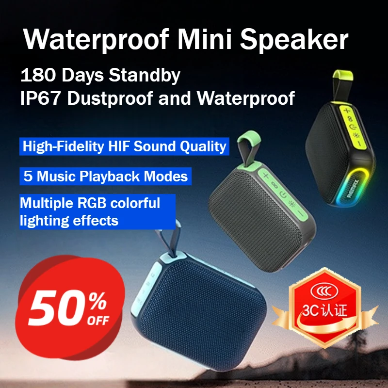 2000mAh Outdoor Portable Mini Wireless Bluetooth Speaker IP67 Waterproof Audio Device with RGB Ambient Light