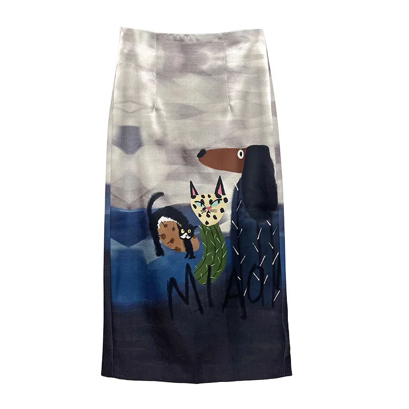 

Длинная юбка прямого кроя с высокой талией и мультяшным принтом и эффектом похудения Ba, пышные юбки в полный рост