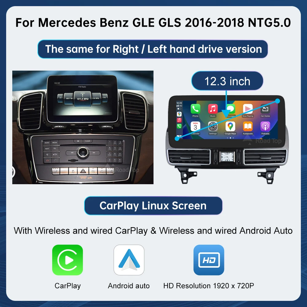 12.3 ''Multimedia Display Voor Benz ML W166 GL X166 GLE GLS 2012-2018 Touchscreen Draadloze Carplay navigatie Android Auto