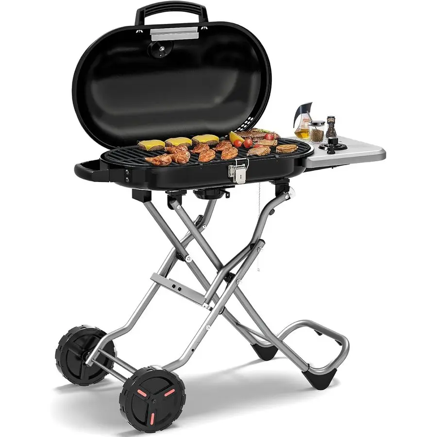 

Propane Gas Grill, 15,000 BTU Foldable Outdoor Grill with 348 Sq. In. Grilling Area for Camping, BBQ, Parties, Backyard, Beach O