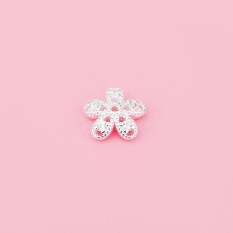 S925 فضة زهرة سماعات أذن منفصلة الخرز الزركون مايكرو إدراج قبعة DIY الملحقات المواد #5