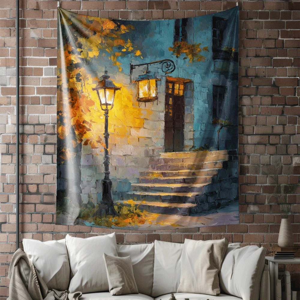 Nighttime street lamps Digital printing polyester wall tapestry suitable for use in living rooms bedrooms offices bars and party