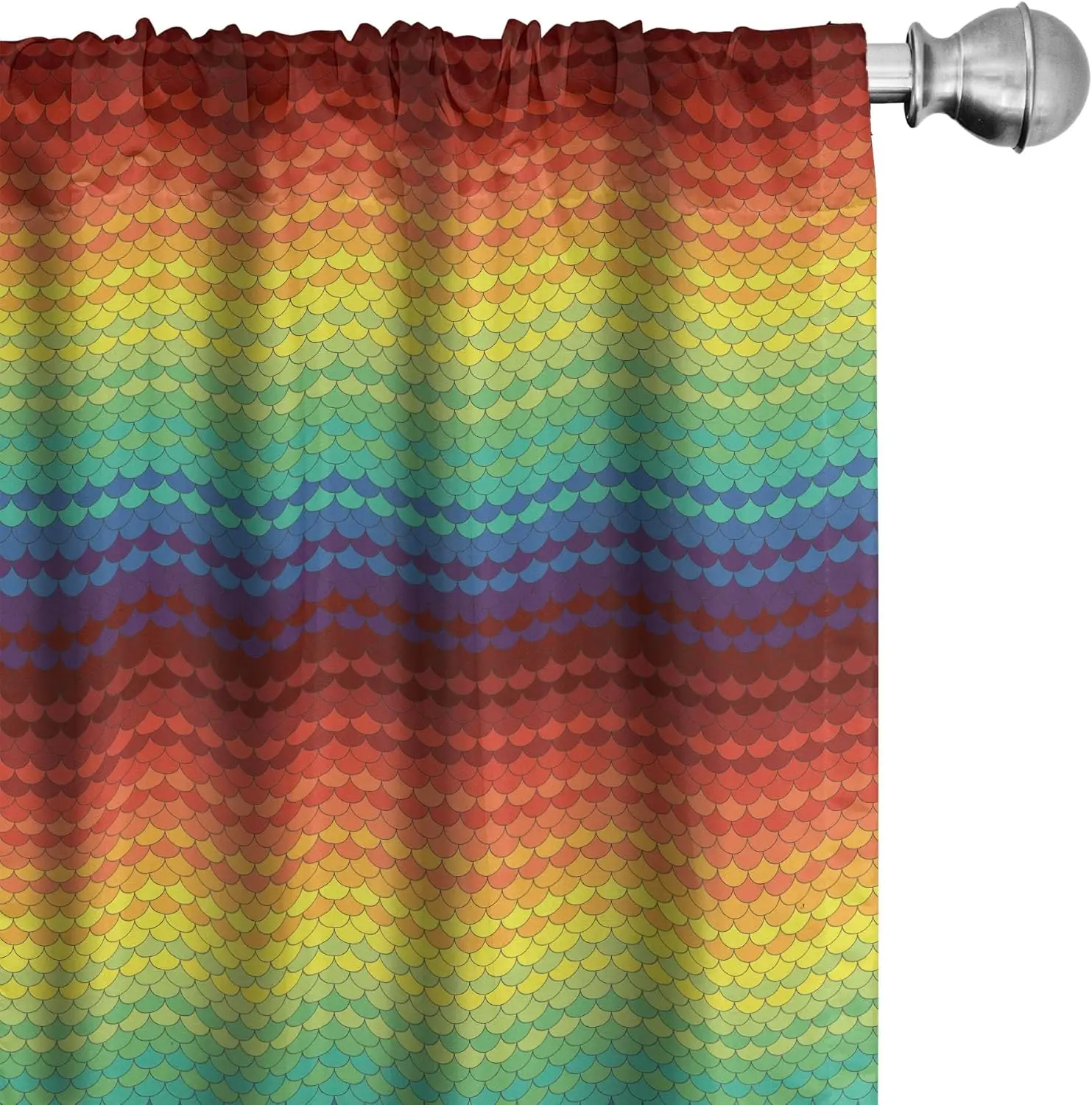 Rainbow Fish Scale Curtains Mermaid Tail Print for Girls Room Bedroom Window Fantasy Decor