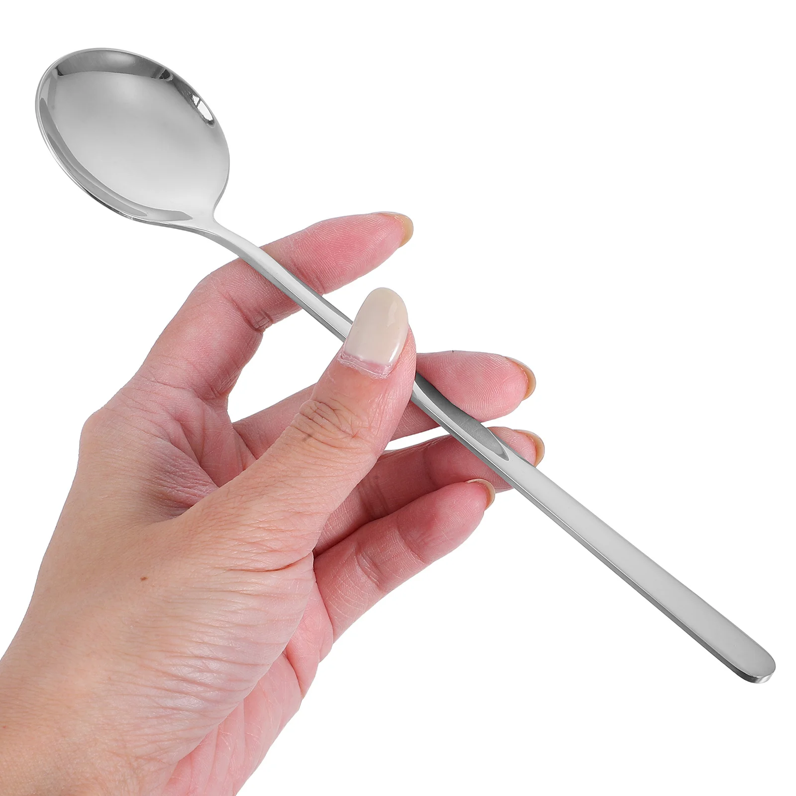 

5Pcs Stainless Steel Korean Long Handle Spoon Round Flatware for Soup Dessert Coffee Ice Cream Appetizer Sweet Spoons