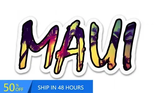 

Maui Palm Trees Tropical Cute Boat Bumper Motor Home Truck Waterproof Vinyl Decal Decoration Cool Trendy Retro Vintage