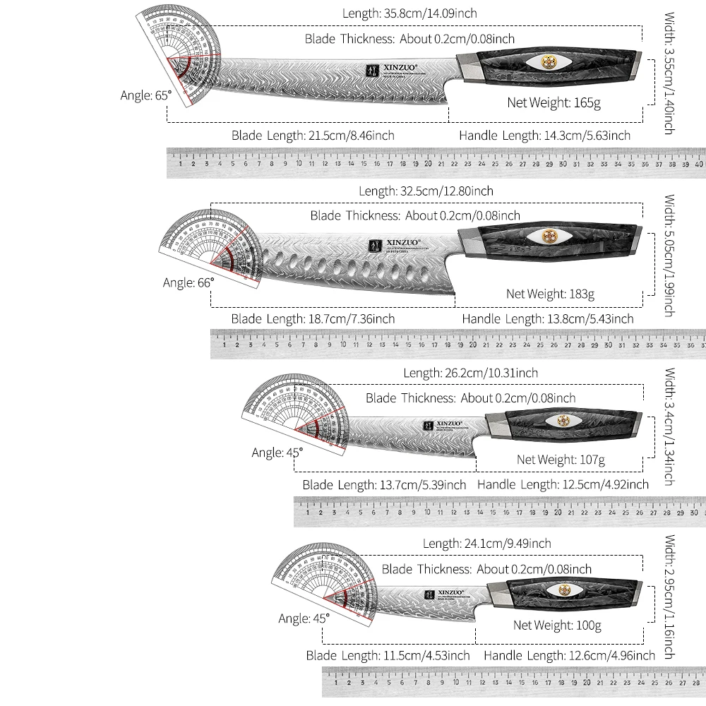 XINZUO 2PCS-7PCS Damascus Steel Knife Set With 145 Layers M390 Steel Black Carbon Fiber Handle Rust - Resistant  Gift Box