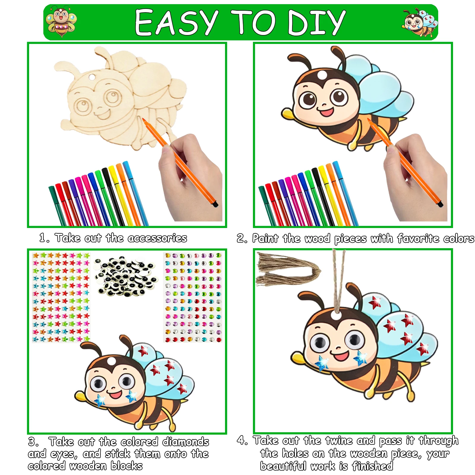 290個の昆虫をテーマにした木製工芸品セット、カラフルな木製工芸品、未完成の工芸品セット、DIY工芸品セット、誕生日プレゼントに最適