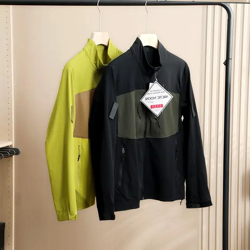 

Youth Spring Outdoor Sports Jaet Stand Collar Elastic Men's Patchwork Trim Spring Elastic Collar Jaet Thin Outerwear