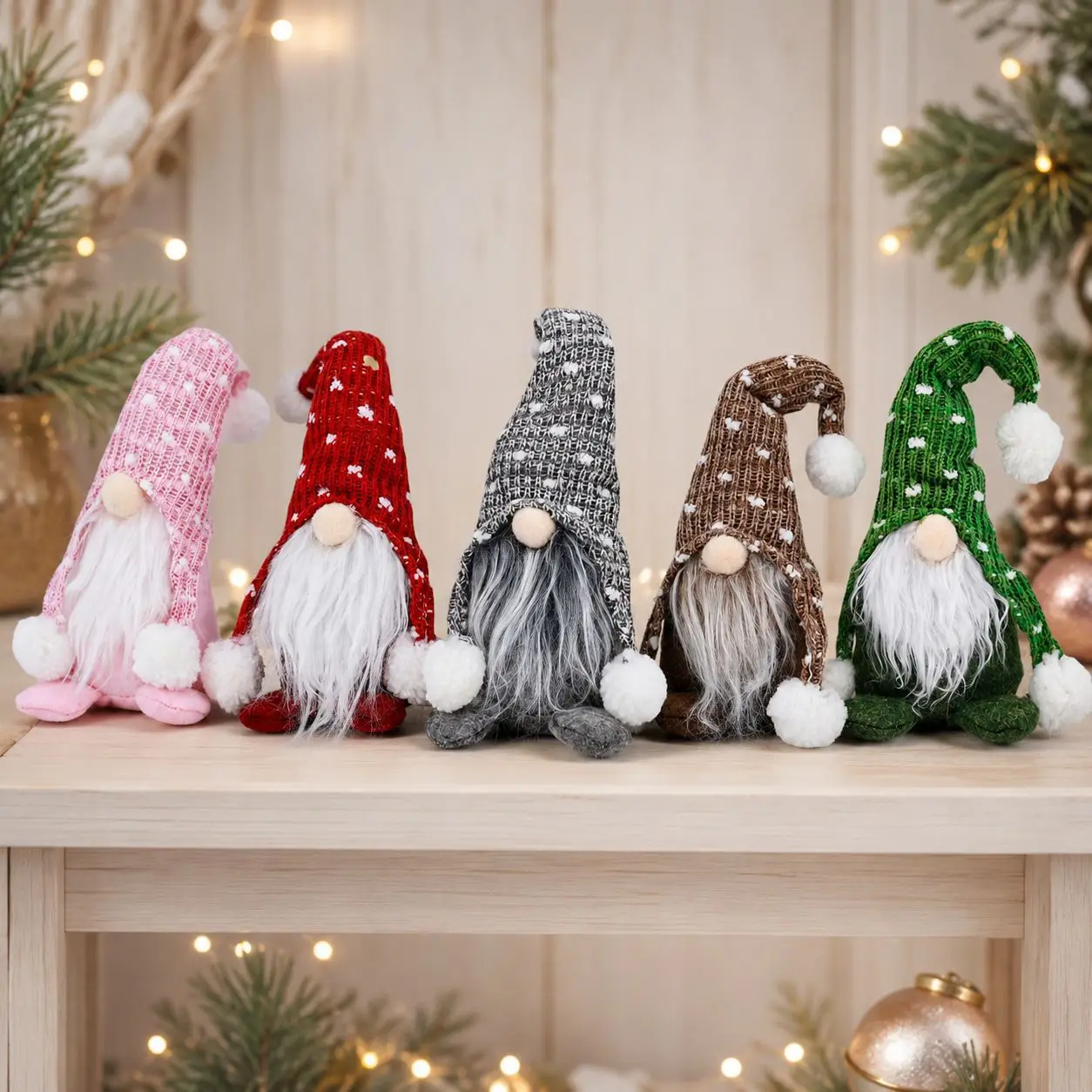 Nordic Forest Man Knitted Faceless Dwarf Doll, Sitting Santa Hat Christmas Window Ornament