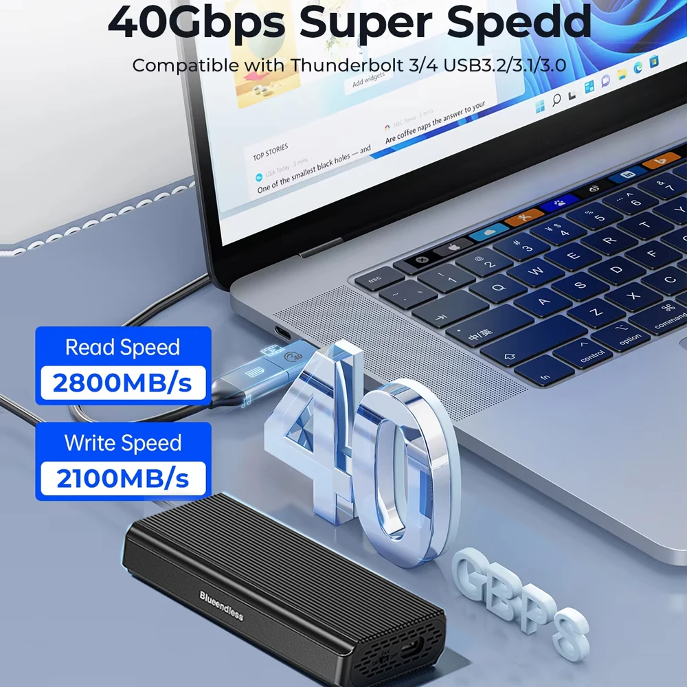 حافظة NVMe M.2 SSD USB4 40Gbps PCIe3.0x4 20Gbps 10Gbps M.2 حافظة خارجية مع Thunderbolt 3/4 لحقيبة القرص الصلب Macbook