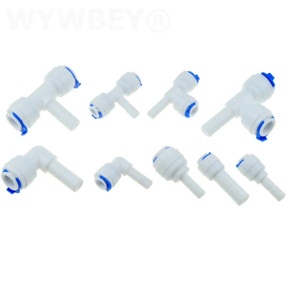 Reverse Osmosis 1/4 3/8 Hose Connection Quick Coupling 1/4 3/8 Stem L Straight Tee RO Water Aquarium Plastic Joint Pipe Fitting