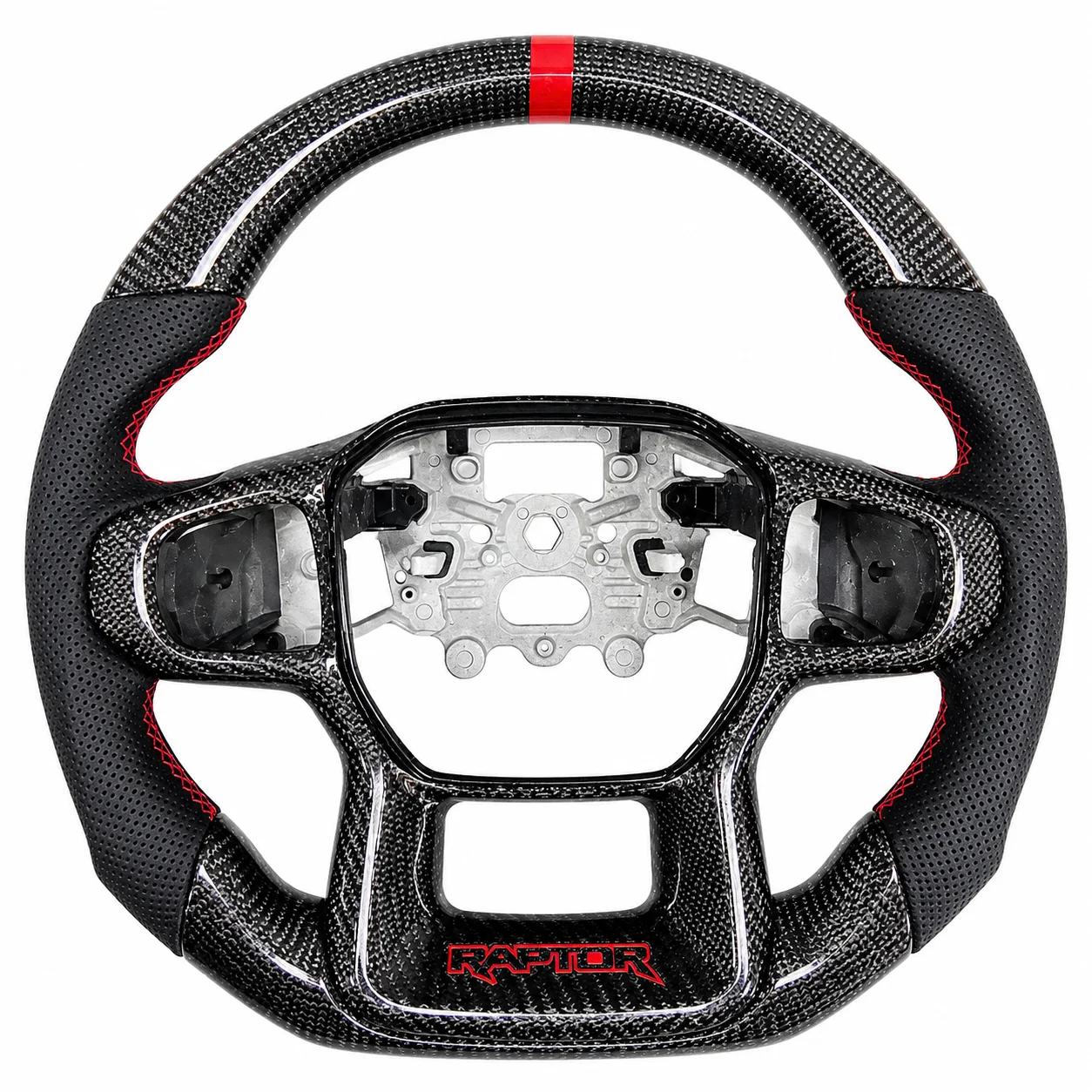 JHO Real Carbon Fiber Steering Wheel Leather Perforated Handgrip For Ford Ranger T9 /Raptor 2022 -2026