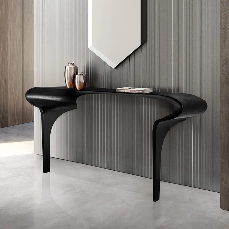 Designer Art Wabi-Sabi Style Modern Minimalist Console Table Wall-Mounted Ash Wood Ultra-Narrow Black Entryway Home Furniture