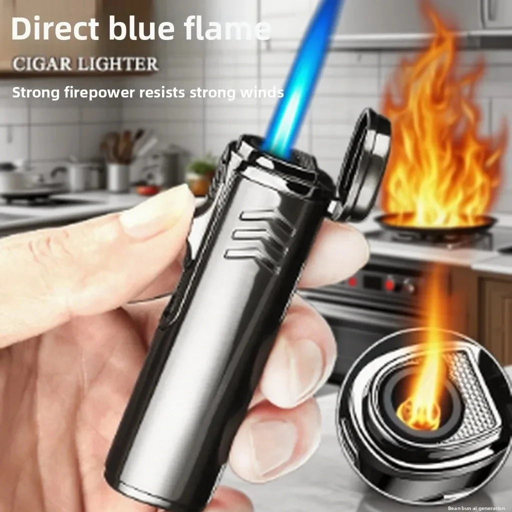 

Windproof Butane Gas Double Direct Blue Flame Turbo Metal Inflatable Lighter Outdoor Barbecue Kitchen Cigar Lighter Men's Gifts