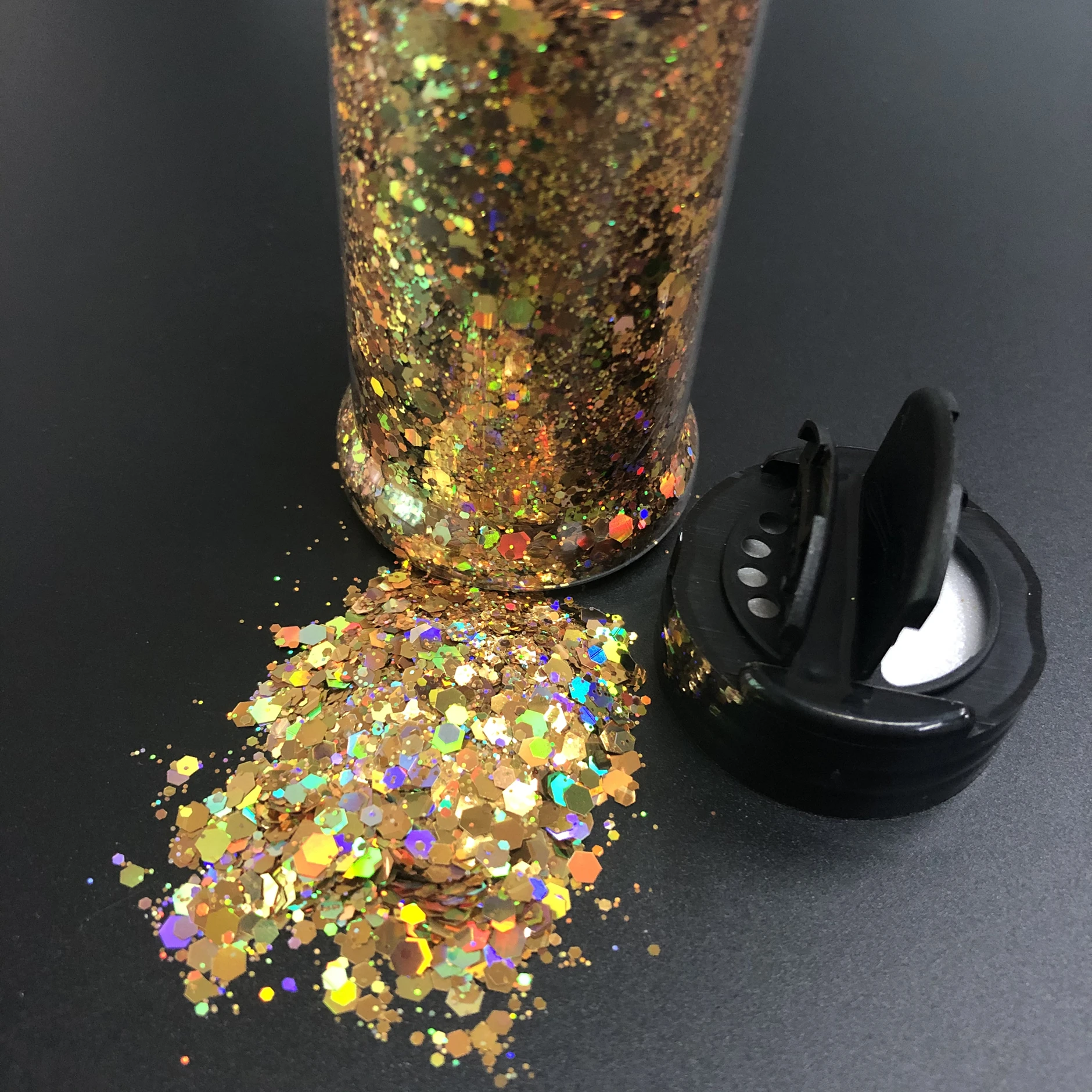 2oz / 57g Shaker Bottle Holographic Chunky Sequin Flakes Glitter Bulk for Nails Tumblers Pens Resin