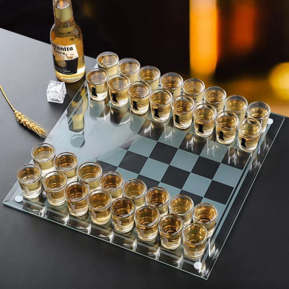 Bar Drinking Games Chess Game Set 35x35cm Party Favor With 32 Game Glasses Bar Entertainment Supplies