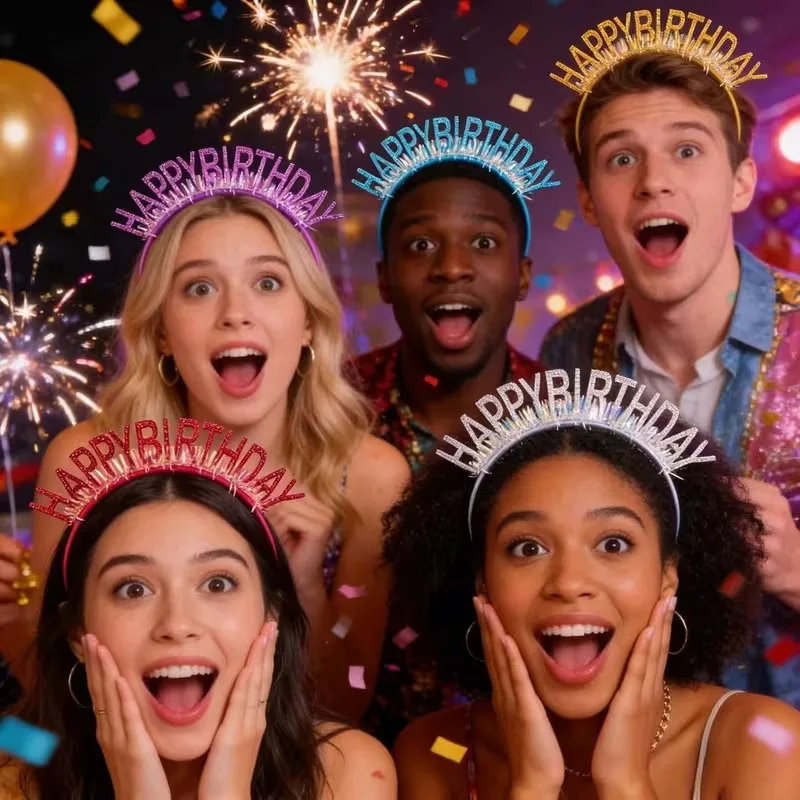 Happy Birthday Glitter Sequin Headband for Girls Kids Birthday Party Decoration Creates Sparkling Festive Celebration Atmosphere