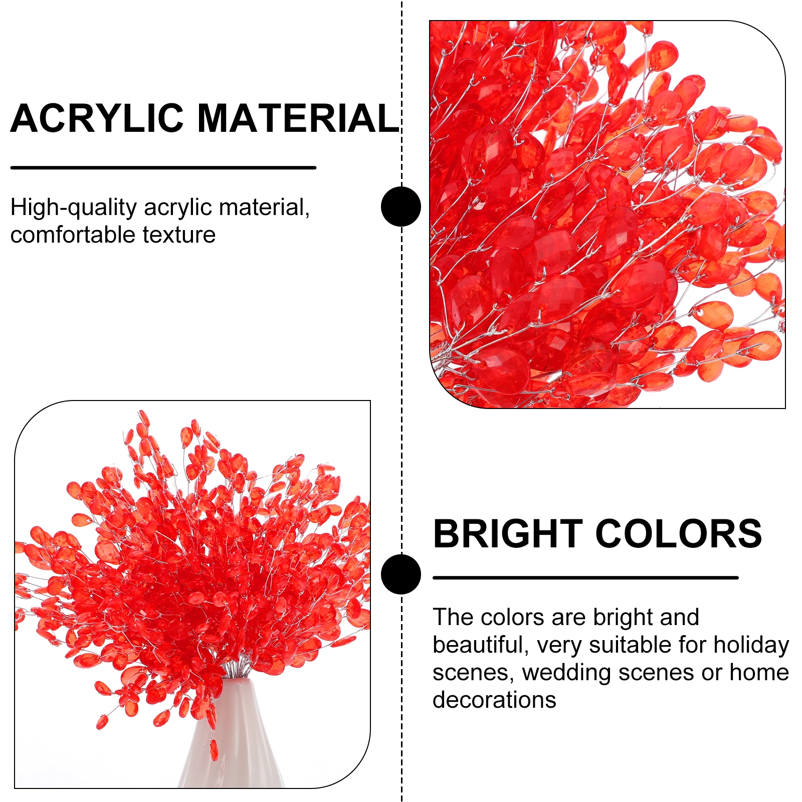 

50Pcs Artificial Acrylic Bead Flower Branches Bouquet Decoration Bride Hair Accessories DIY Wedding Party Chic Beaded Sticks