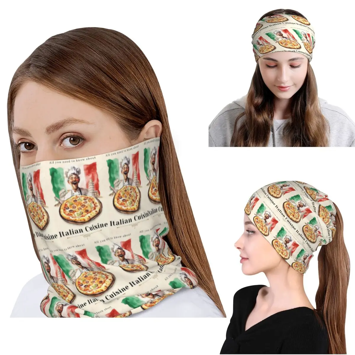 Italienische Flagge, Pizza, Bandana, Halstuch, Wickelschal, warme Sturmhaube, Mütze für Männer, Frauen, Erwachsene, für alle Jahreszeiten