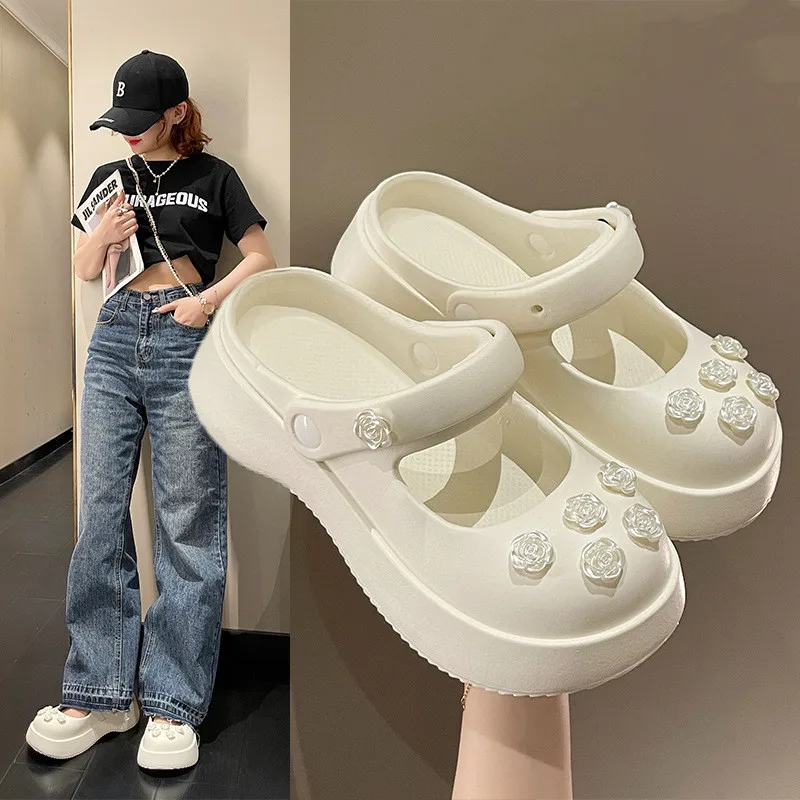 2023 New Thick Hole Shoes Suitable Outdoor Beach Slippers Fashion EVA Anti Slip Baotou Slippers Indoor Summer Women Slippers