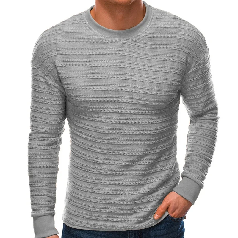 

2023 Autumn/Winter New Knitwear Mens Sweater Solid Round Neck Long Sleeve Pit Striped Twisted Slim Fit Sweater for Men