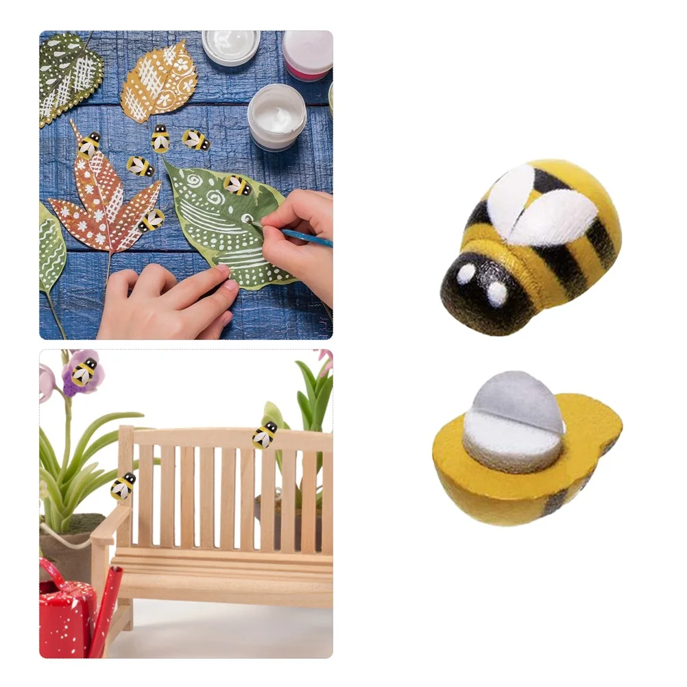 

100pcs Wooden Self-Adhesive Mini Wood Bees Diy Accessories For Phone Shell Clothes Bag Home Wall Decoration Craft Supply