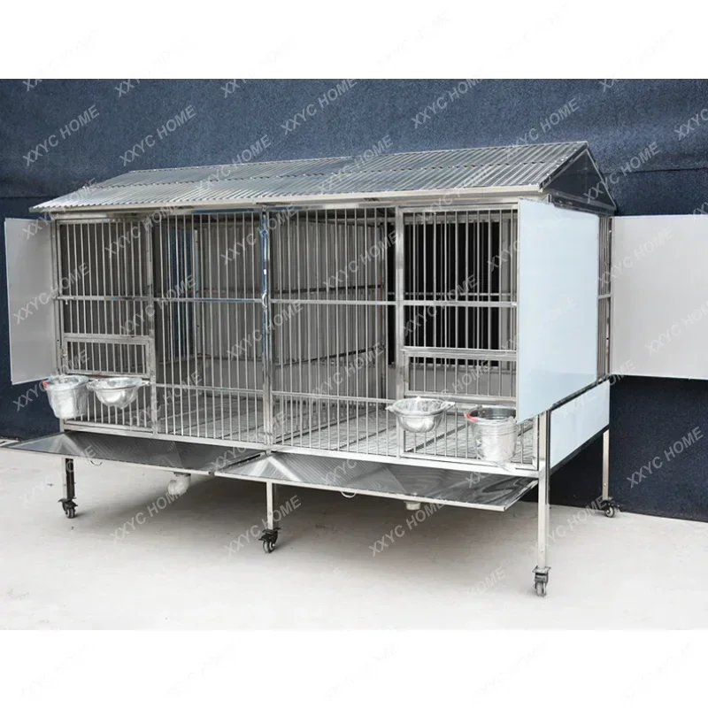 Solid Stainless Steel Dog Crate Small Dog Outdoor Rainproof Outdoor Windproof Strong Medium and Large Dog Cage