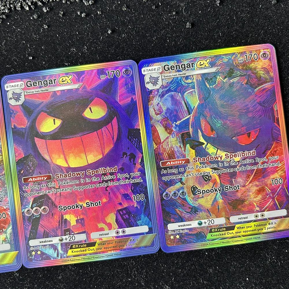 

3Pcs/set DIY Anime PTCG Collection Card Ex HP170 Gengar English Spooky Shot Refractive Color Self Made Flash Card Gifts Toy