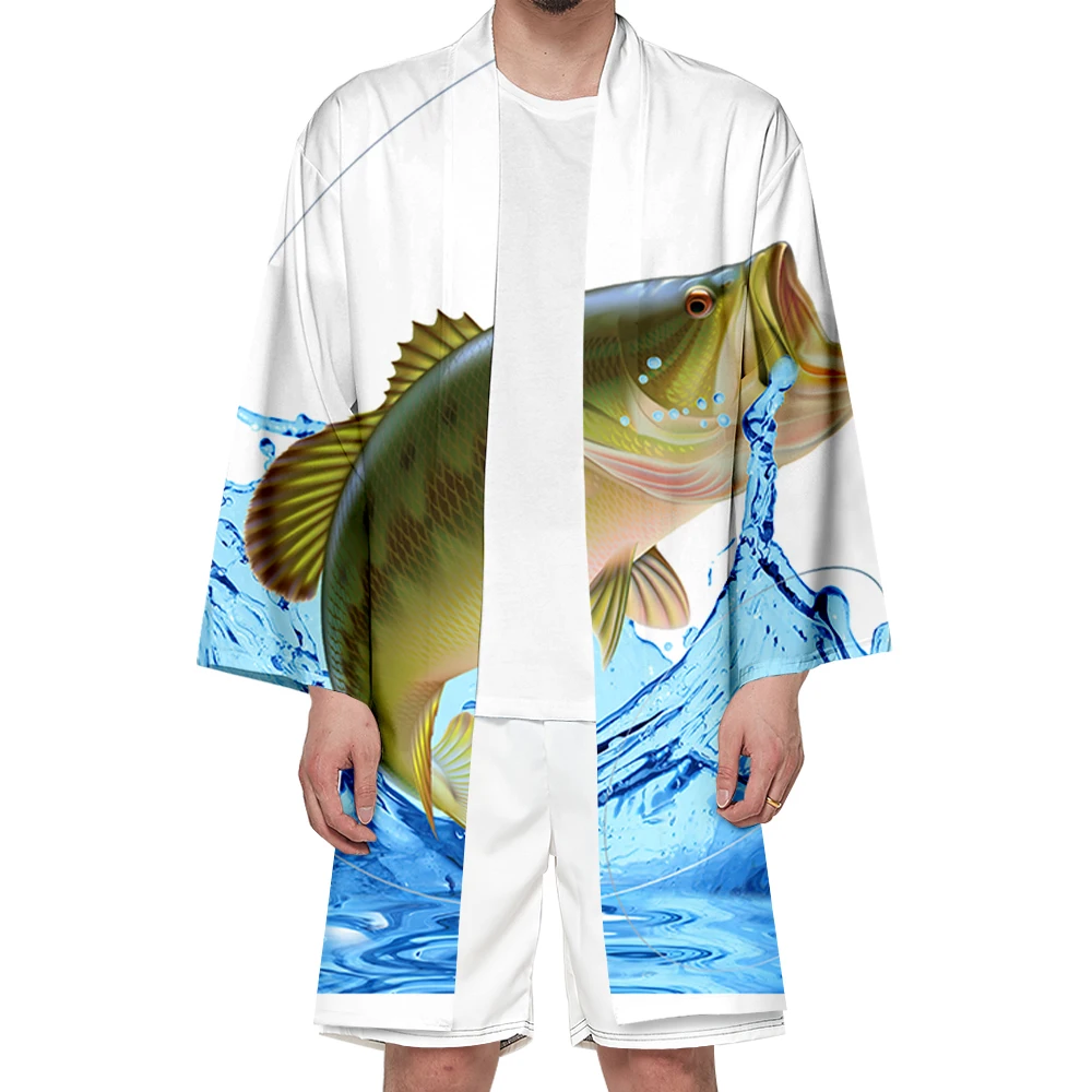 Quimono vestuário masculino e feminino japonês-estilo 3d impressão digital japonês tradicional vestuário cardigan pesca